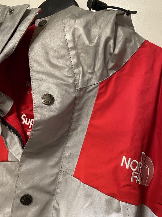 SUPREME X THE NORTH FACE 3M MOUNTAIN PARKA REFLECTIVE SILVER RED JACKET TNF  L