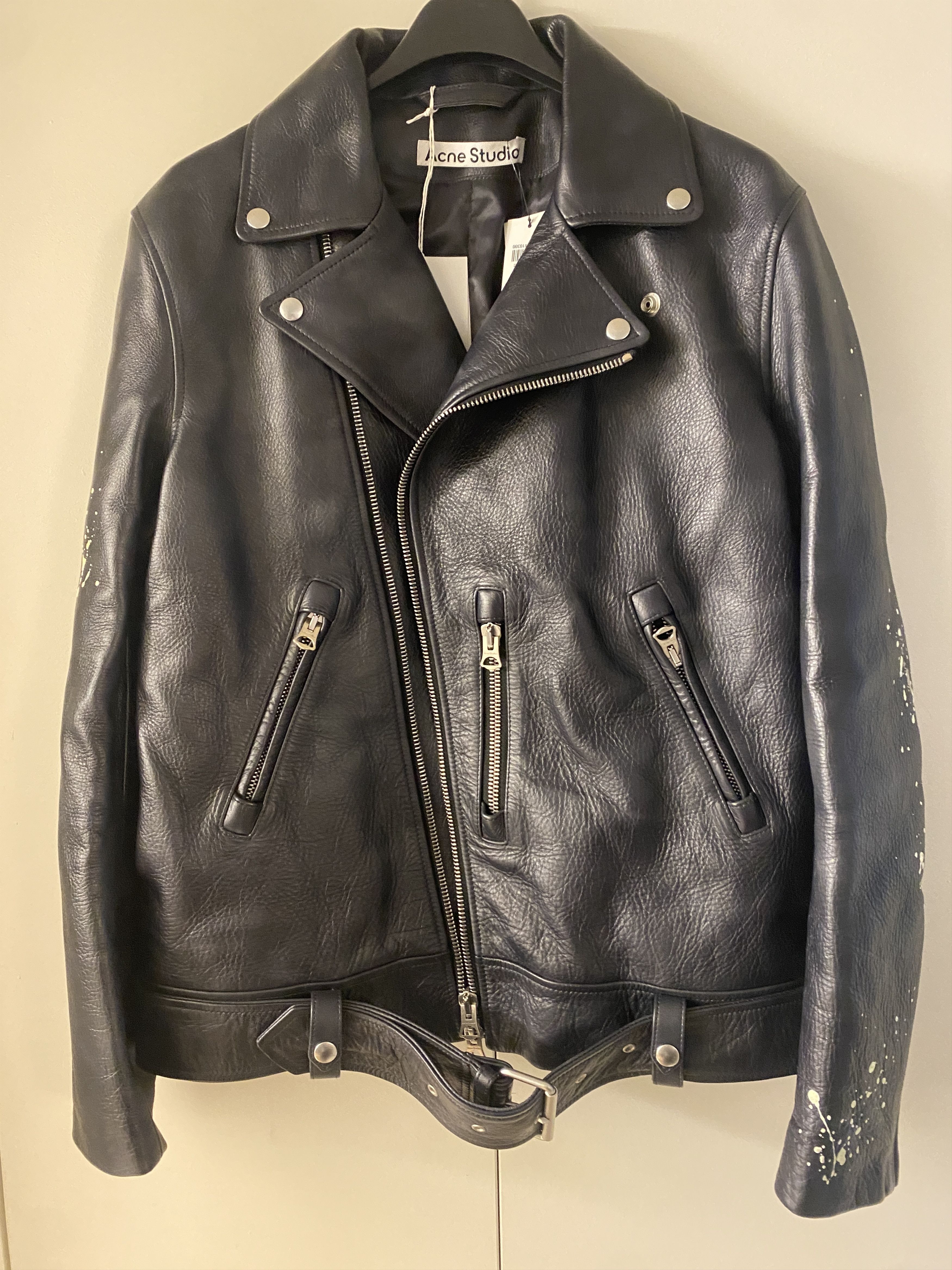image of Acne Studios Acne Studio Leather Biker Jacket Belted Painted in Black, Men's (Size Small)
