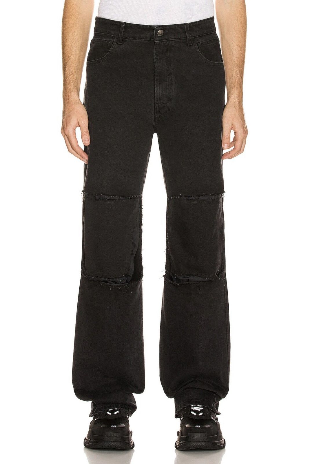 Raf Simons Relaxed Fit Denim Pants With Cut Out Knee Patches | Grailed