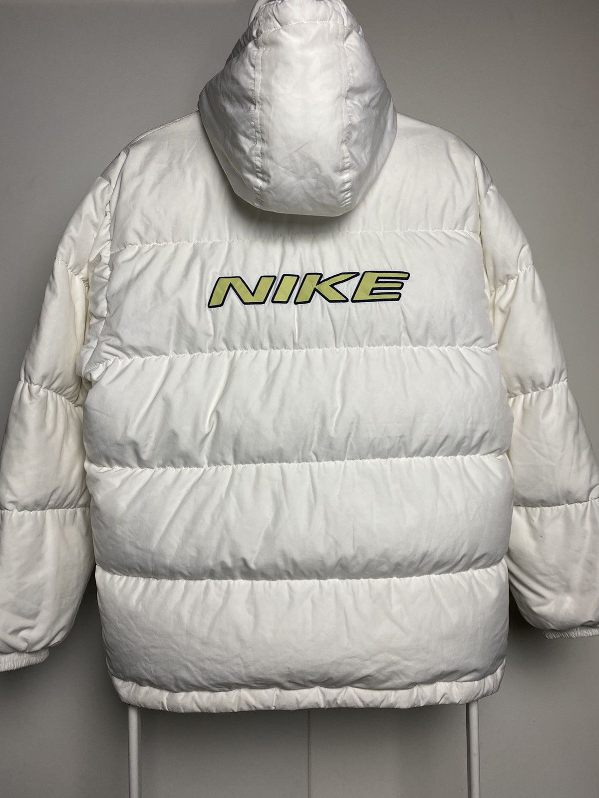 Nike × Vintage Nike vintage puffer jacket big logo white neon yellow 90s Size US M / EU 48-50 / 2 - 1 Thumbnail