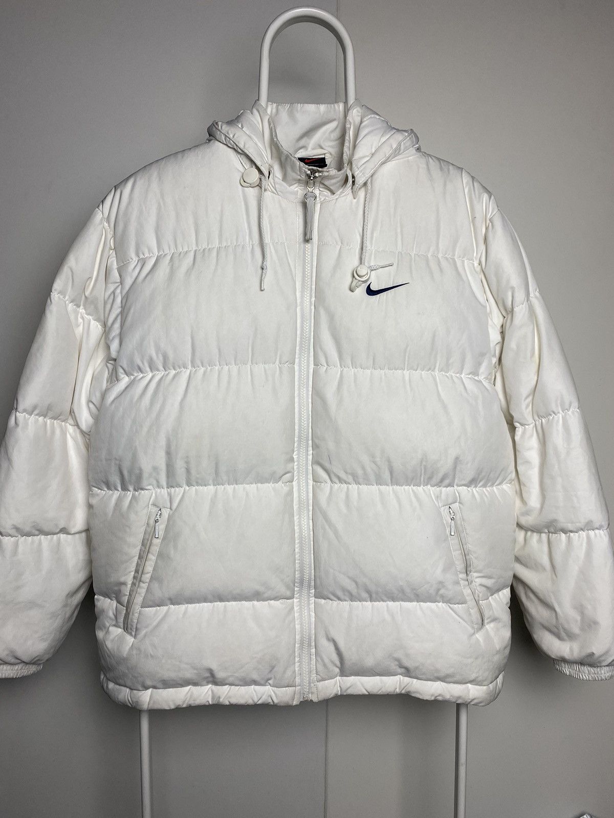 Nike × Vintage Nike vintage puffer jacket big logo white neon yellow 90s Size US M / EU 48-50 / 2 - 4 Thumbnail
