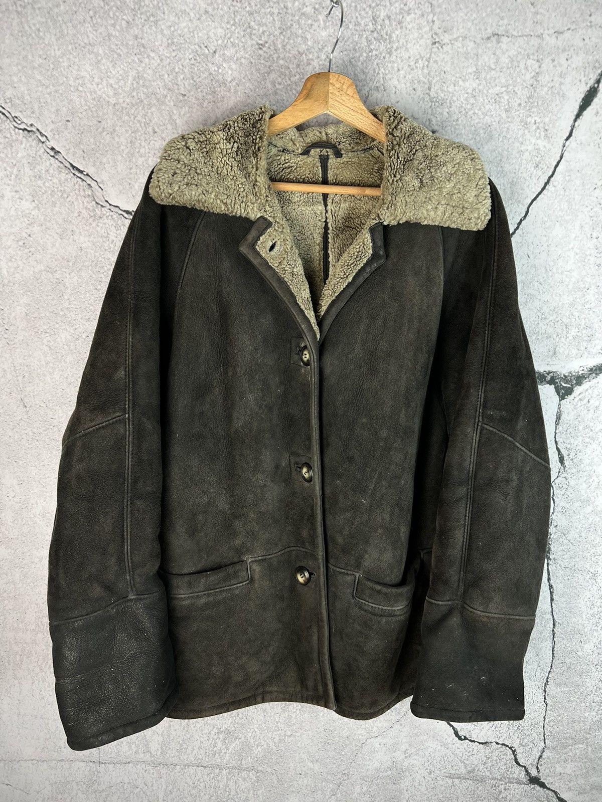 image of Avant Garde x Leather Jacket Vintage Leather Shearling Real Lambskin Jacket in Black Brown (Size Me
