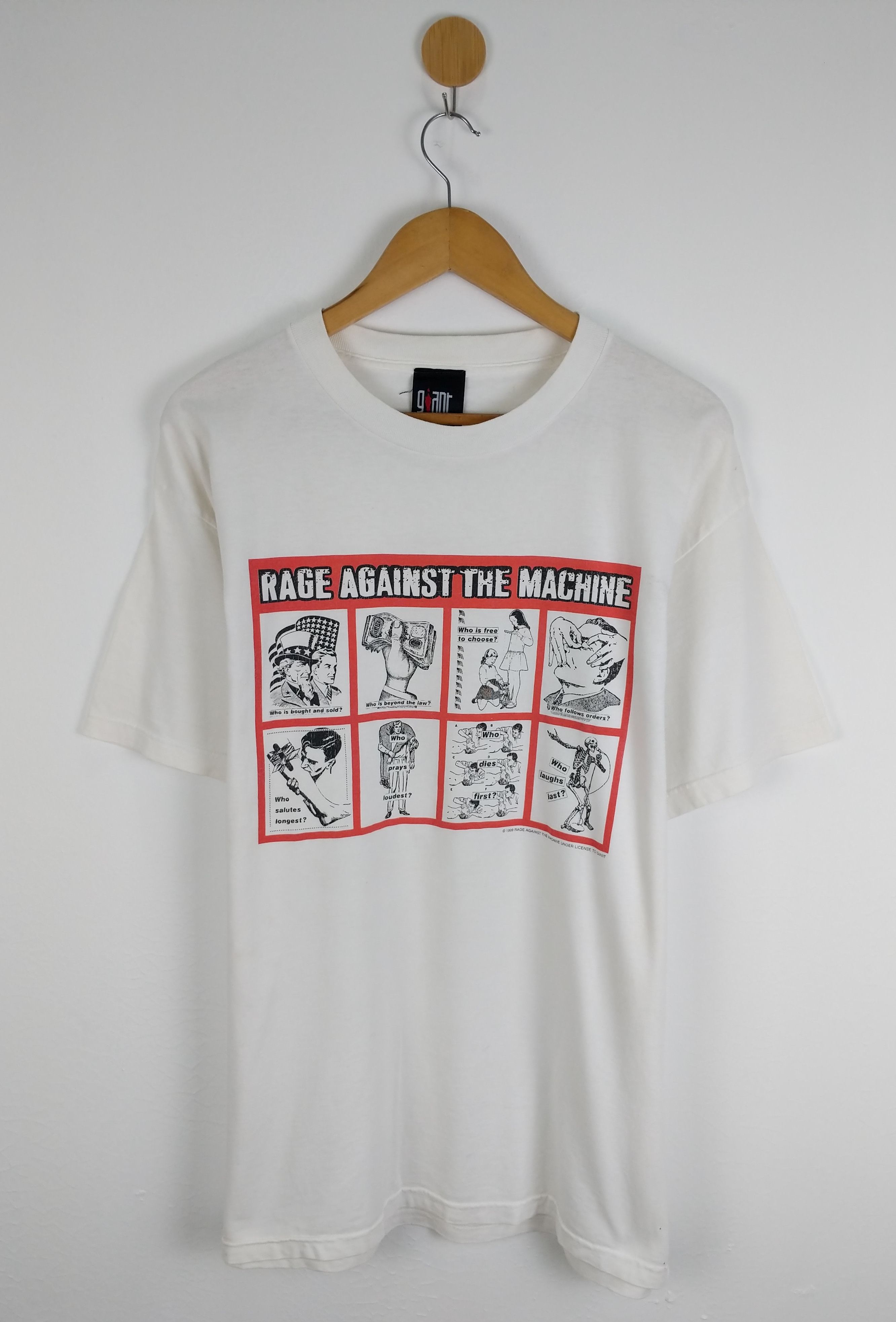 image of Vintage 90's Rage Against The Machine Ratm Shirt in White, Men's (Size Medium)