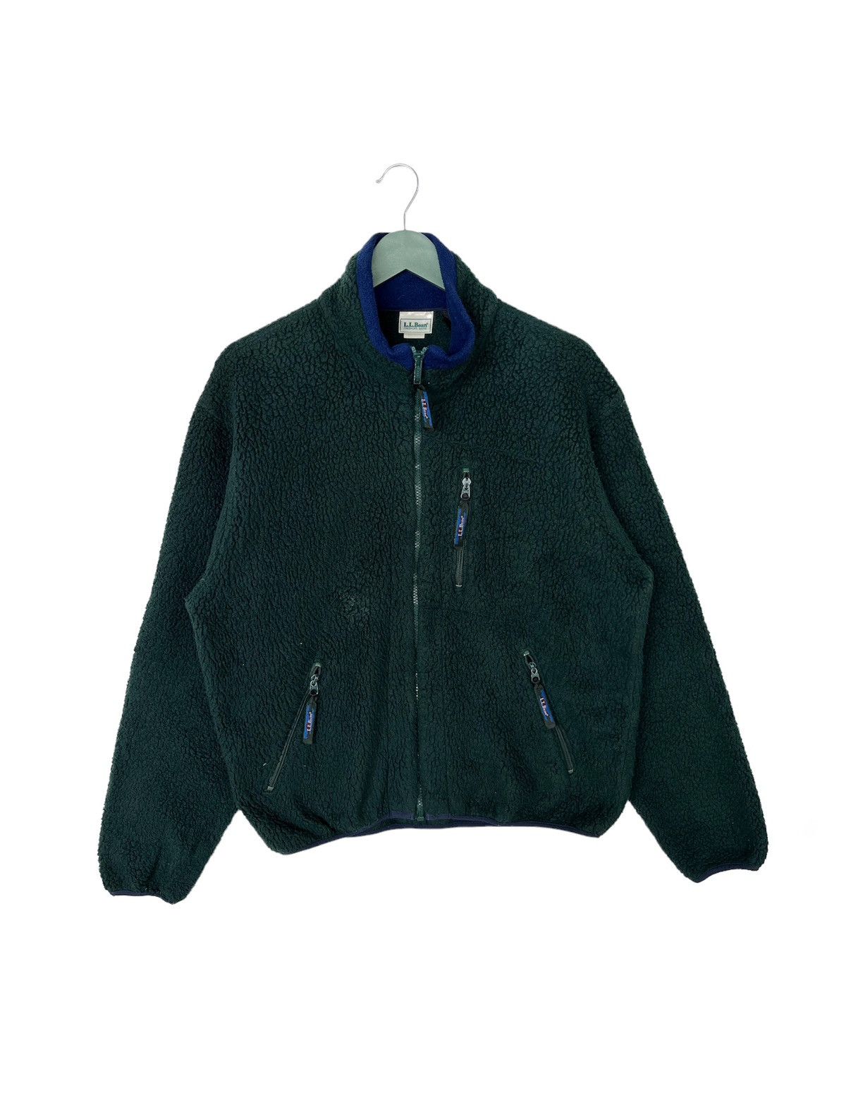 1990'S LL Bean Fleece Jacket, Men's XL, Vintage unclear green type Vintage Second Hand