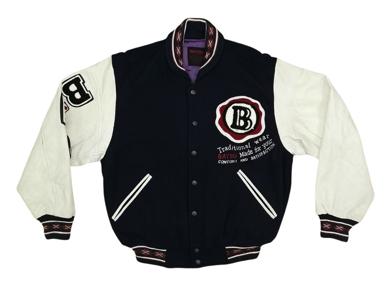 Japanese Brand Batsu Leather Wool Varsity Jacket Size US M / EU 48-50 / 2 - 2 Thumbnail