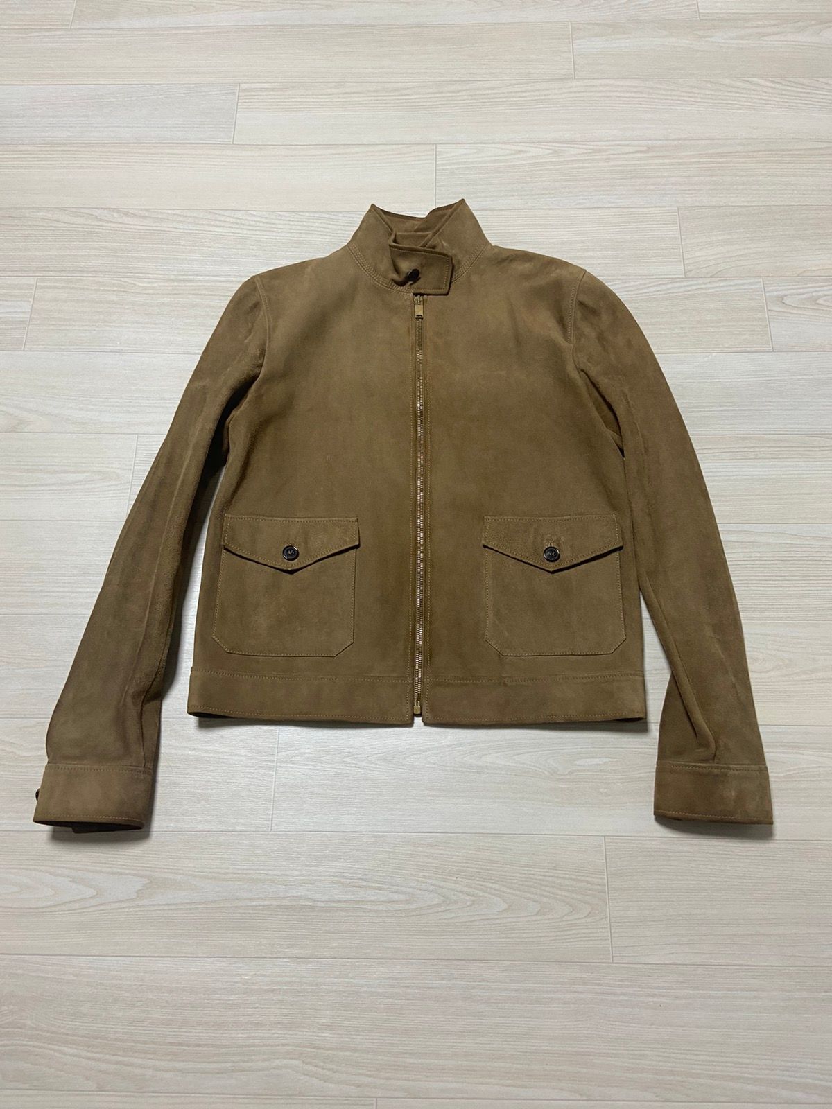 Pre-owned Saint Laurent 48  Ss14 Suede Leather Jacket In Tan