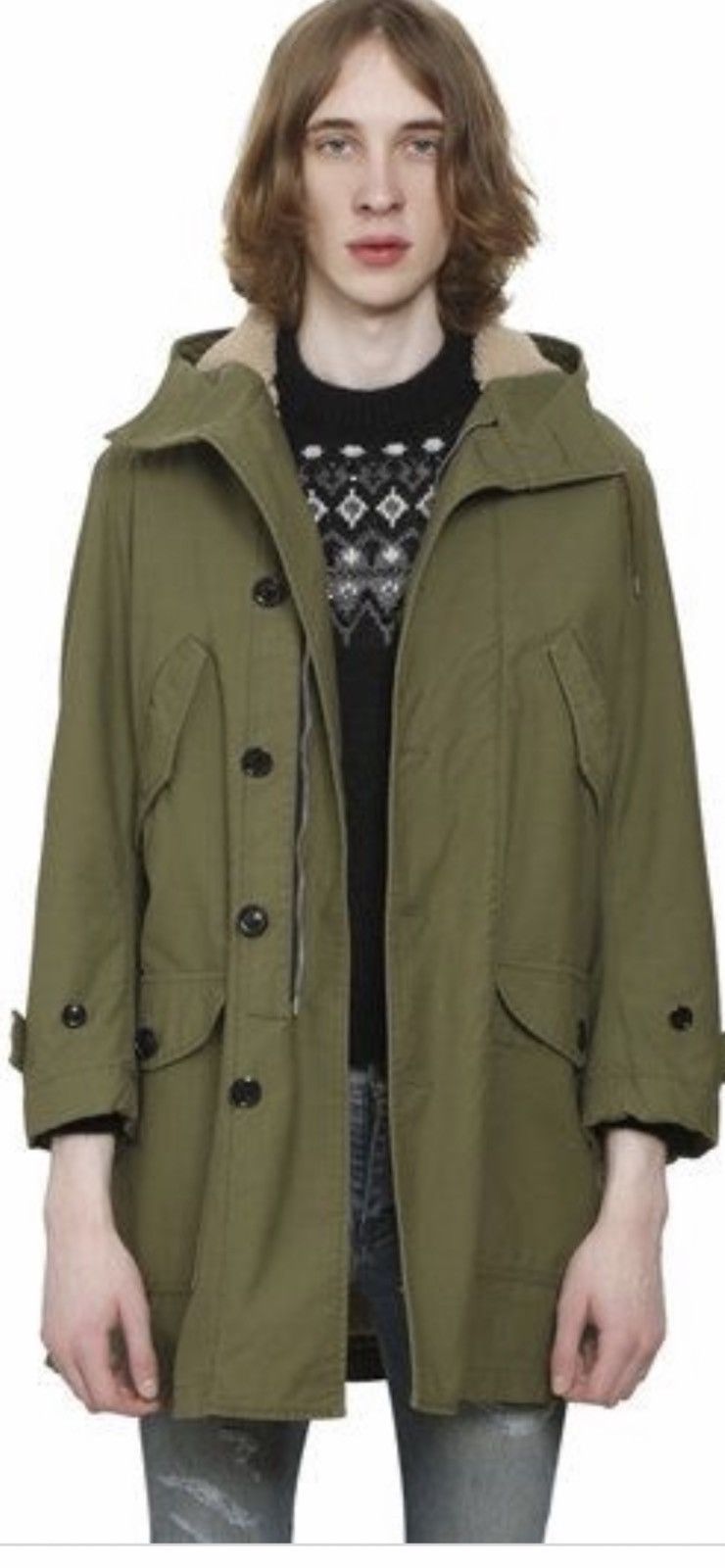 image of Saint Laurent Paris Saint Laurent Hedi Slimane Shearing Parka. XL in Green, Men's