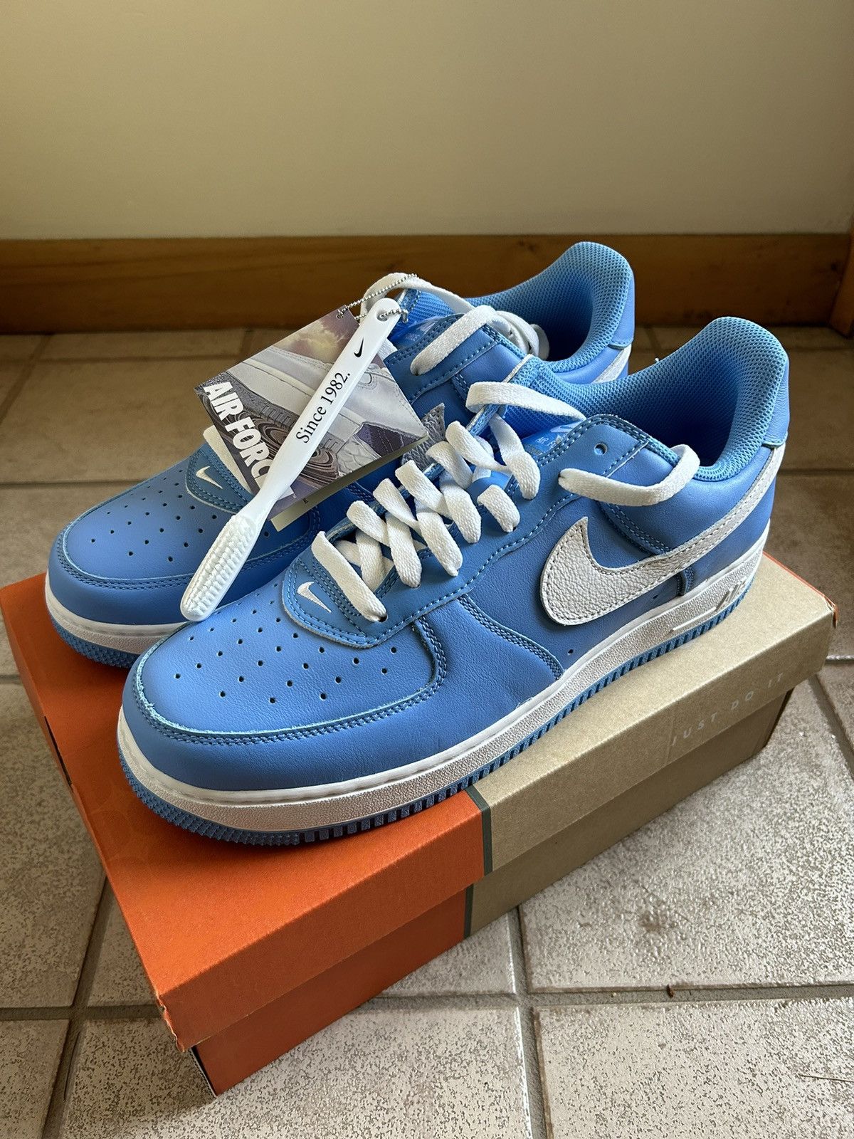 image of Nike Air Force 1 University Blue White Shoes, Men's (Size 11.5)