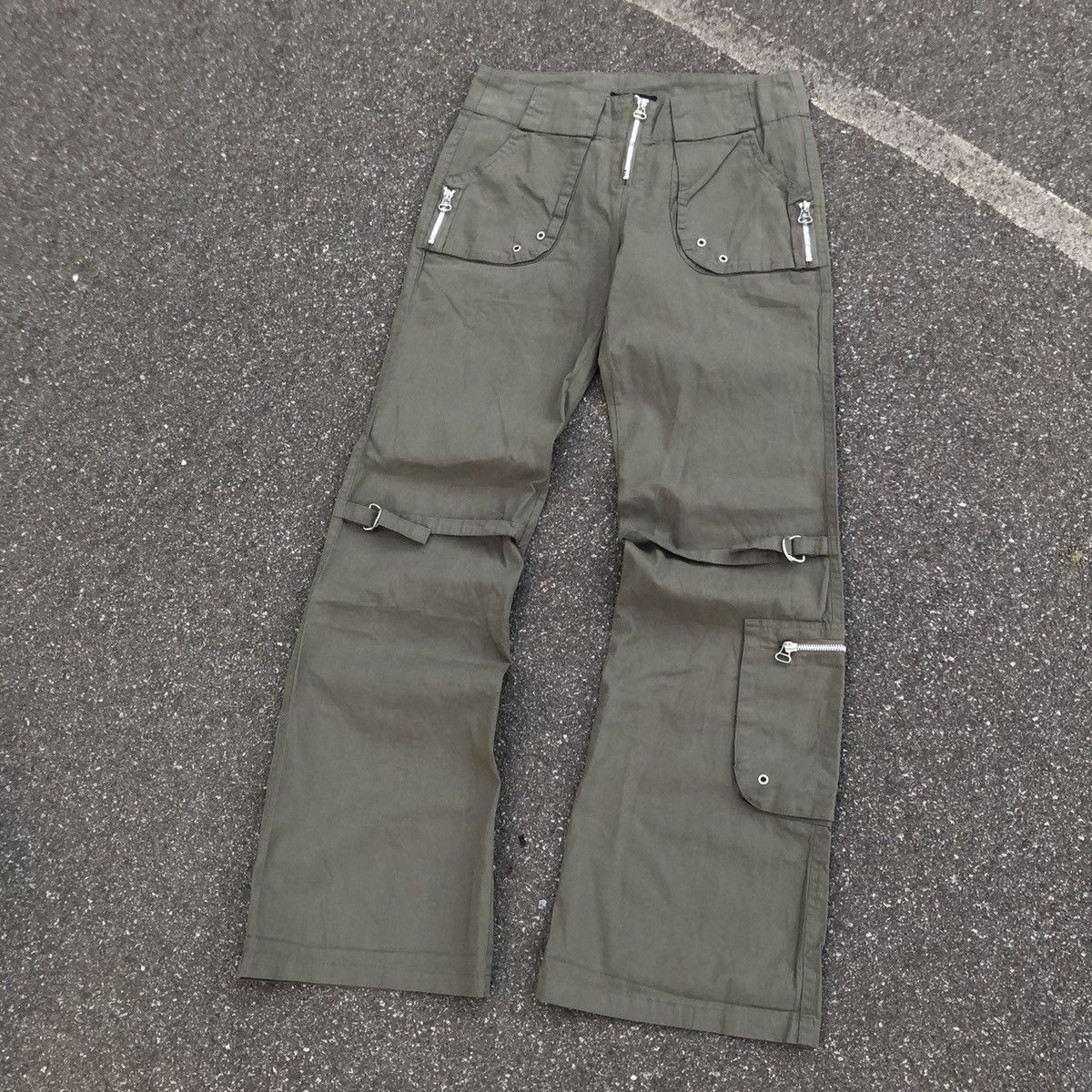 image of Y2K Style Vintage Bandage Patchpocket Pants in Khaki Green, Men's (Size 30)