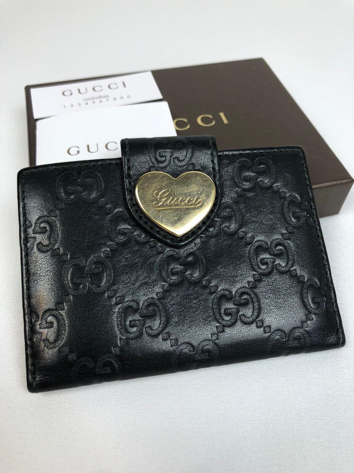 Pre-owned Gucci Gg Ssima Leather Card Holder In Black