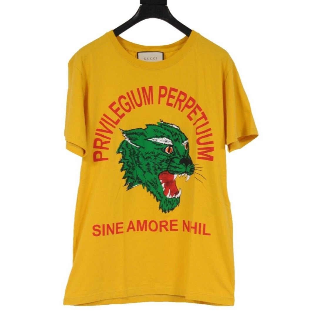 image of Gucci Yellow Green Privilegium Perpetuum Panther T Shirt, Men's (Size Medium)