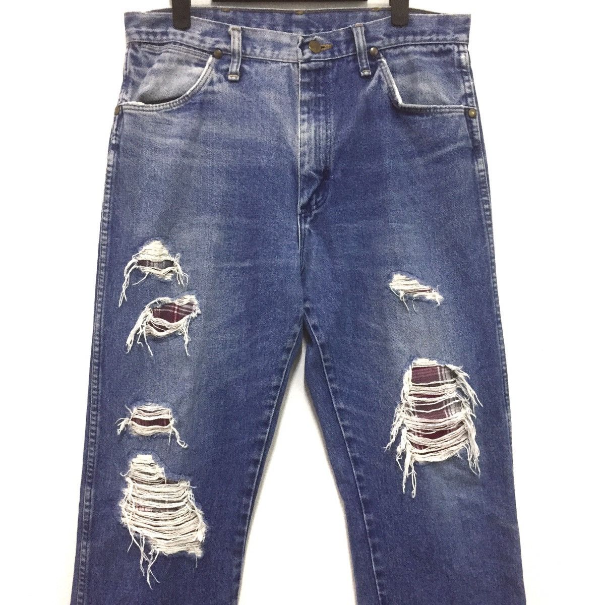 Vintage 😍😍Rare wrangler deconsrtuct Ripped jeans distressed handmade Size US 32 / EU 48 - 5 Thumbnail
