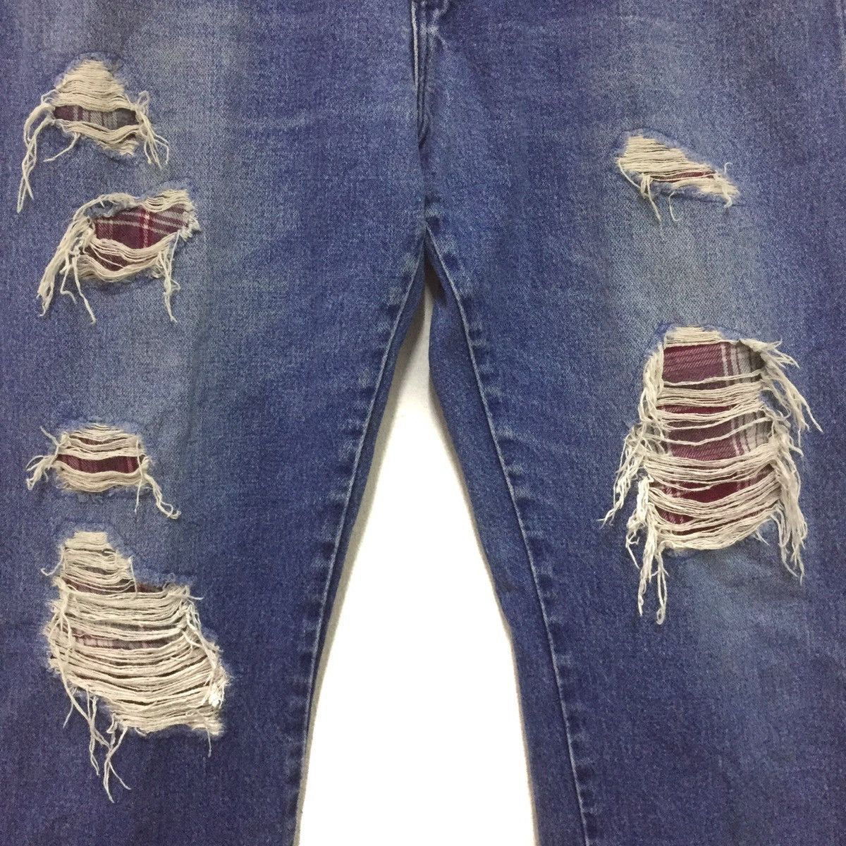 Vintage 😍😍Rare wrangler deconsrtuct Ripped jeans distressed handmade Size US 32 / EU 48 - 3 Thumbnail