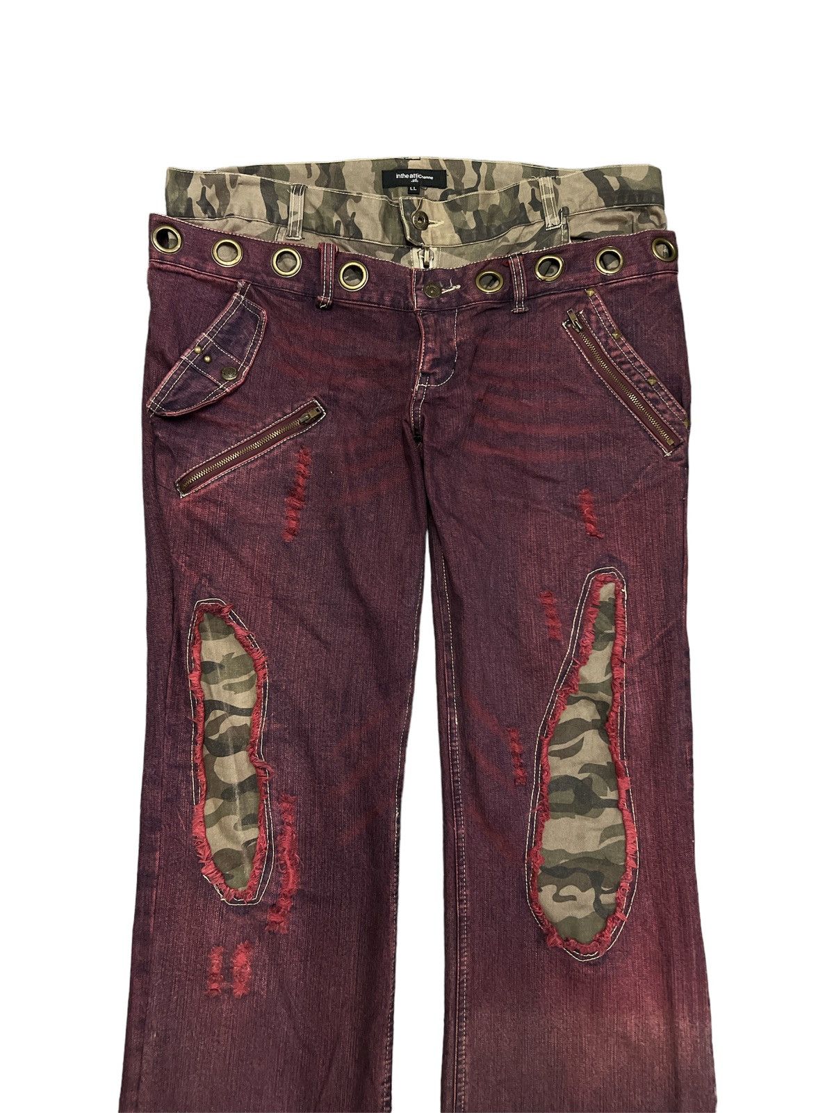 Japanese Brand SICK💥THRASHED IN THE ATTIC DOBULE WAIST DISTRESSED DENIM Size US 36 / EU 52 - 2 Thumbnail