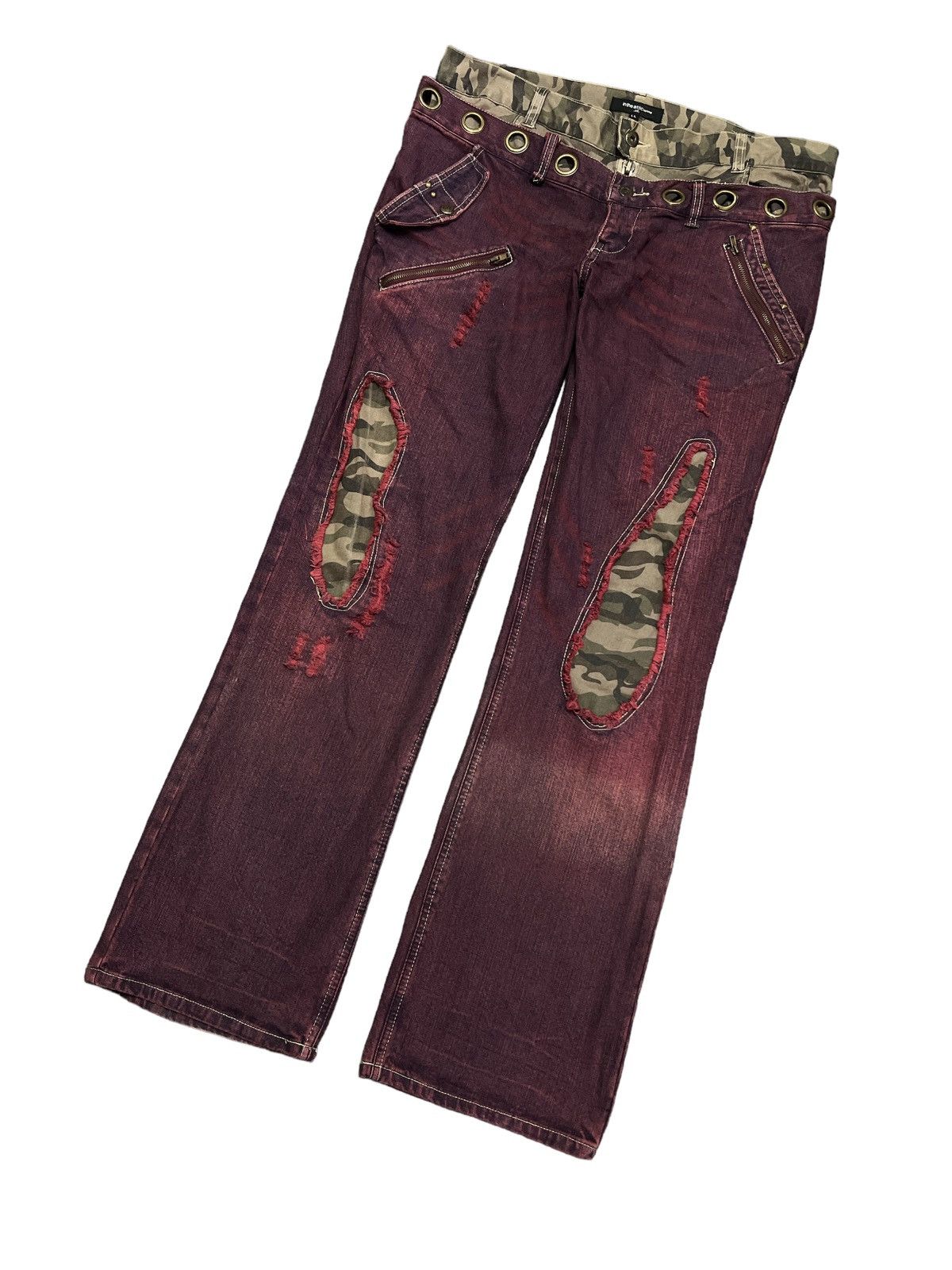 Japanese Brand SICK💥THRASHED IN THE ATTIC DOBULE WAIST DISTRESSED DENIM Size US 36 / EU 52 - 5 Thumbnail