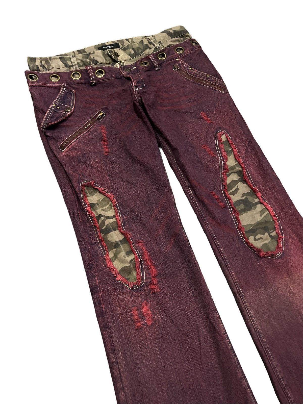 Japanese Brand SICK💥THRASHED IN THE ATTIC DOBULE WAIST DISTRESSED DENIM Size US 36 / EU 52 - 6 Thumbnail