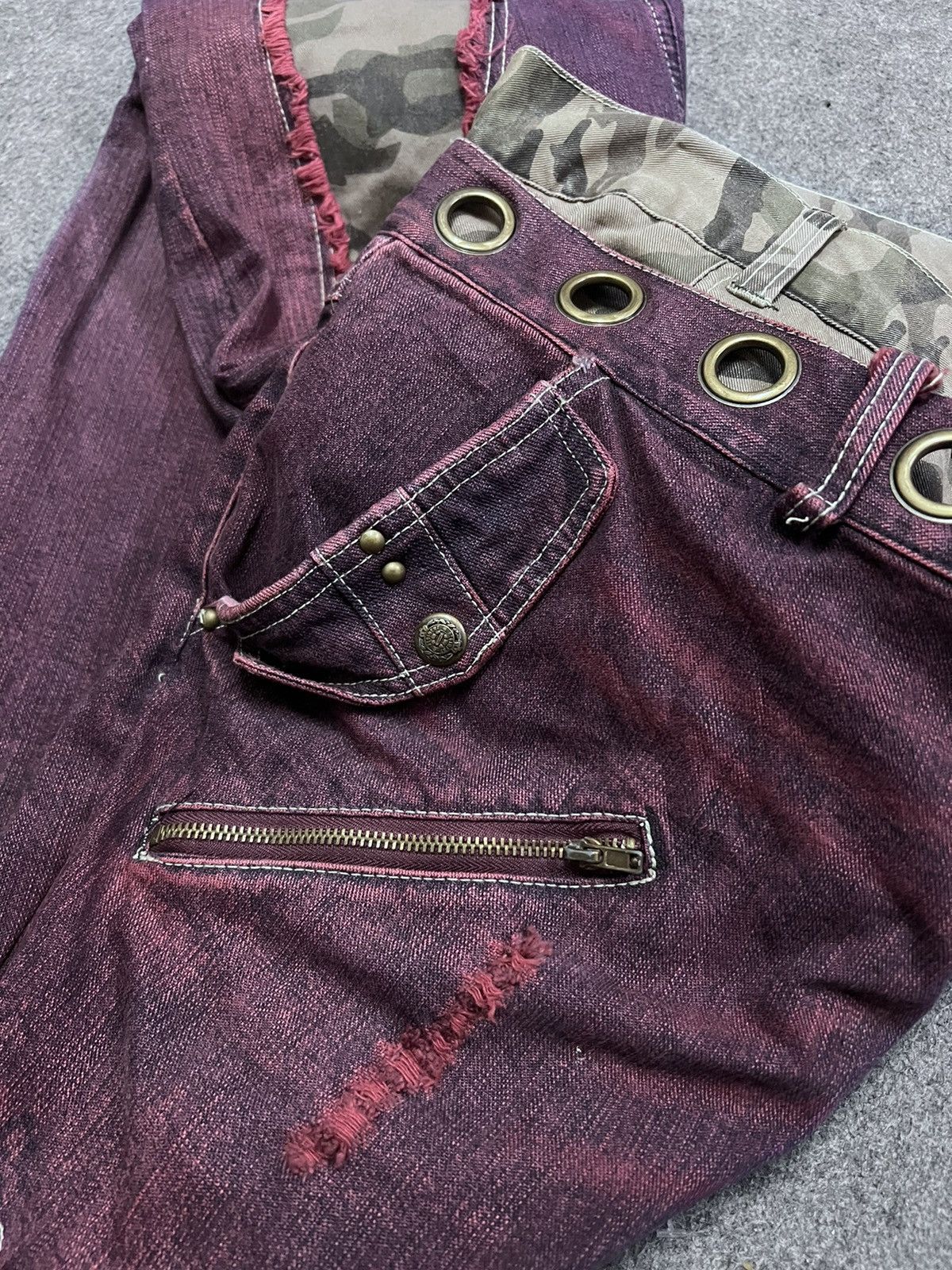 Japanese Brand SICK💥THRASHED IN THE ATTIC DOBULE WAIST DISTRESSED DENIM Size US 36 / EU 52 - 8 Thumbnail
