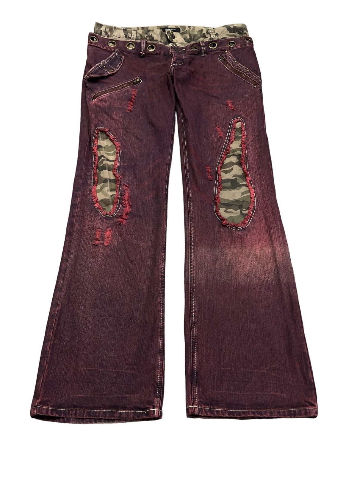 Japanese Brand SICK💥THRASHED IN THE ATTIC DOBULE WAIST DISTRESSED DENIM Size US 36 / EU 52 - 4 Thumbnail