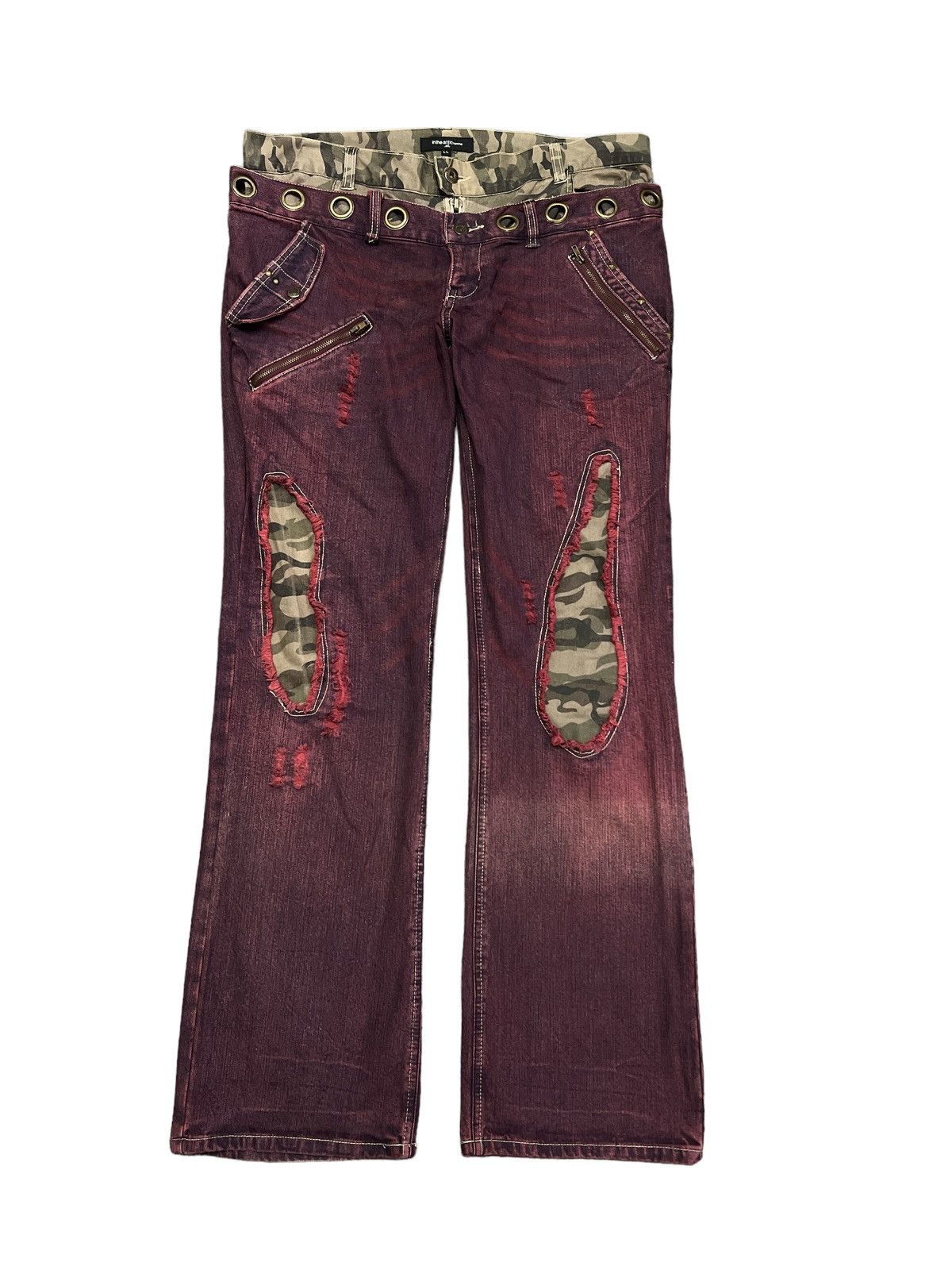 Japanese Brand SICK💥THRASHED IN THE ATTIC DOBULE WAIST DISTRESSED DENIM Size US 36 / EU 52 - 1 Thumbnail