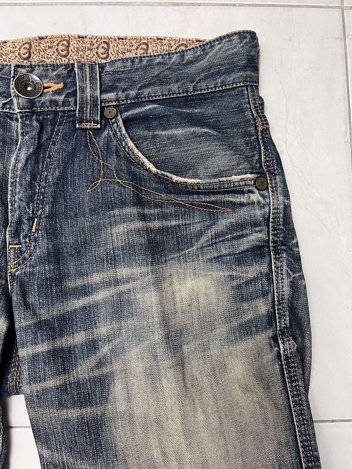 Edwin × Vintage Vintage Edwin 503 Blue Trip Distressed Denim Size US 32 / EU 48 - 9 Thumbnail
