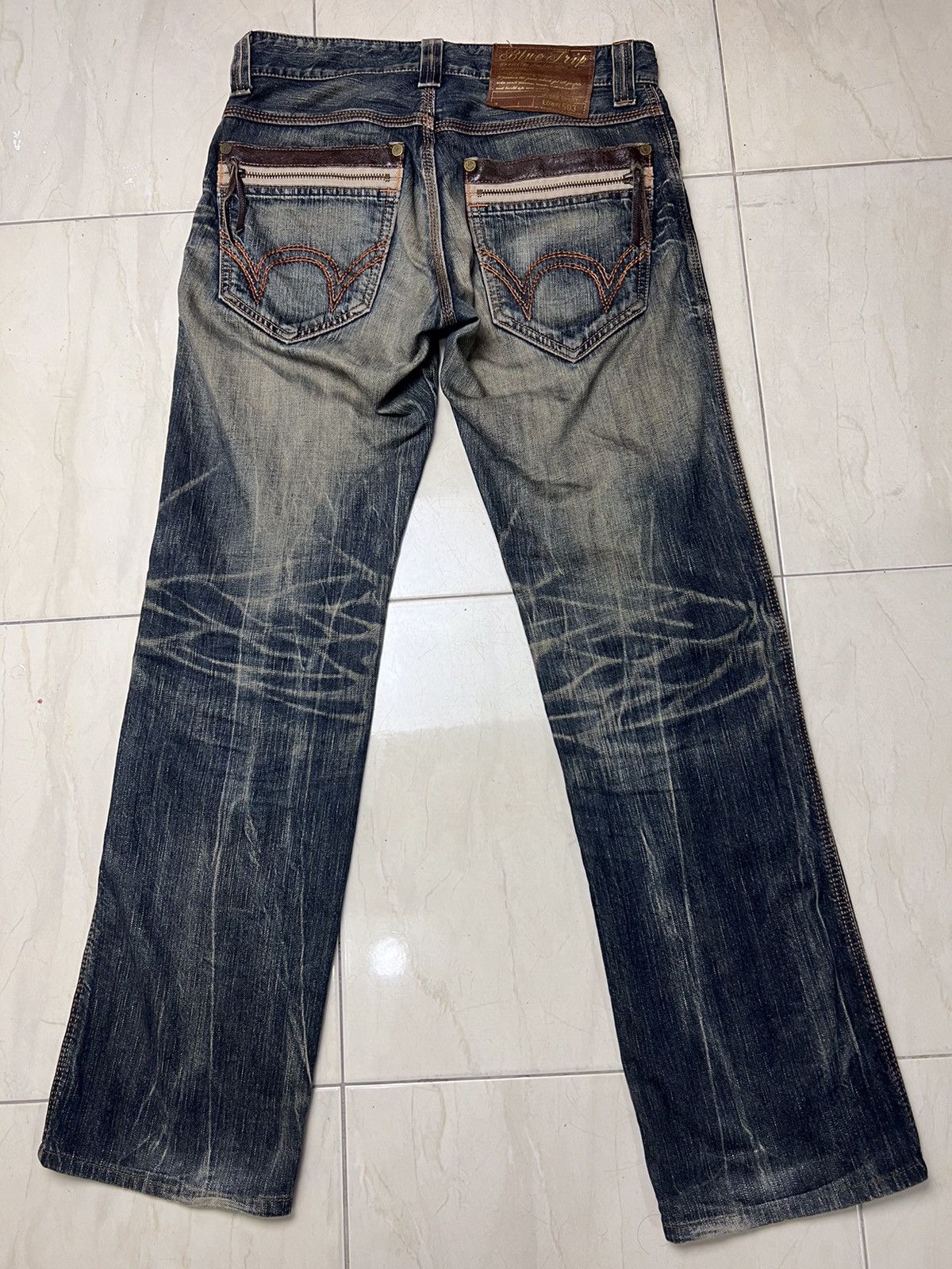 Vintage Edwin 503 Blue Trip Distressed Denim