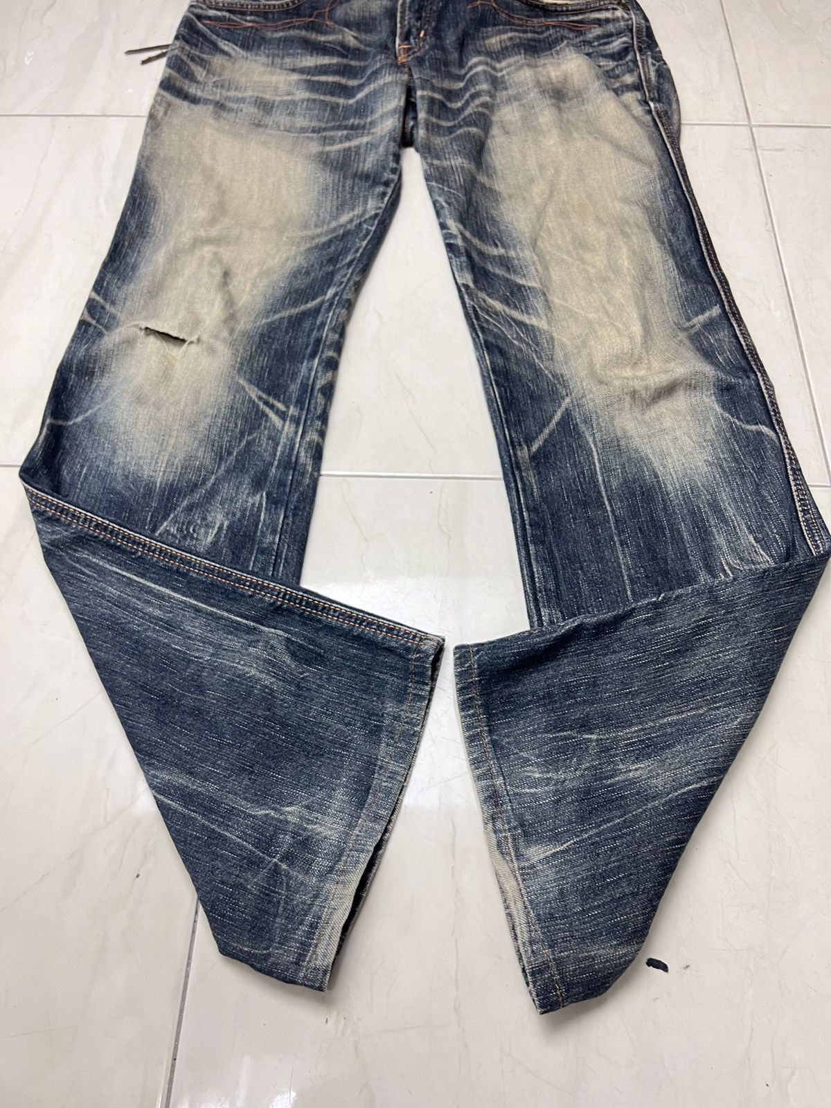 Edwin × Vintage Vintage Edwin 503 Blue Trip Distressed Denim Size US 32 / EU 48 - 3 Thumbnail