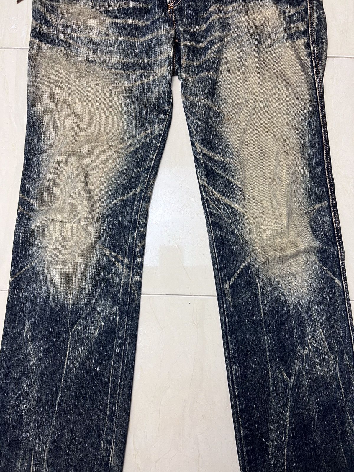 Edwin × Vintage Vintage Edwin 503 Blue Trip Distressed Denim Size US 32 / EU 48 - 8 Thumbnail