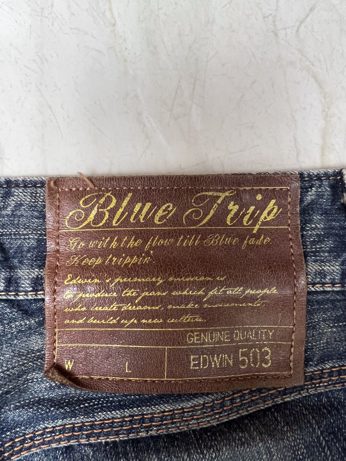 Edwin × Vintage Vintage Edwin 503 Blue Trip Distressed Denim Size US 32 / EU 48 - 17 Thumbnail