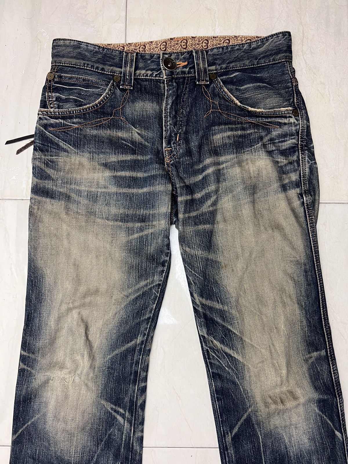 Edwin × Vintage Vintage Edwin 503 Blue Trip Distressed Denim Size US 32 / EU 48 - 7 Thumbnail
