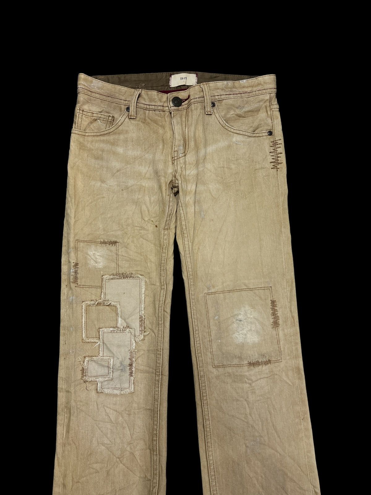 Japanese Brand THRASHED PATCH WORK BROWN FADED DENIM PANT Size US 30 / EU 46 - 2 Thumbnail