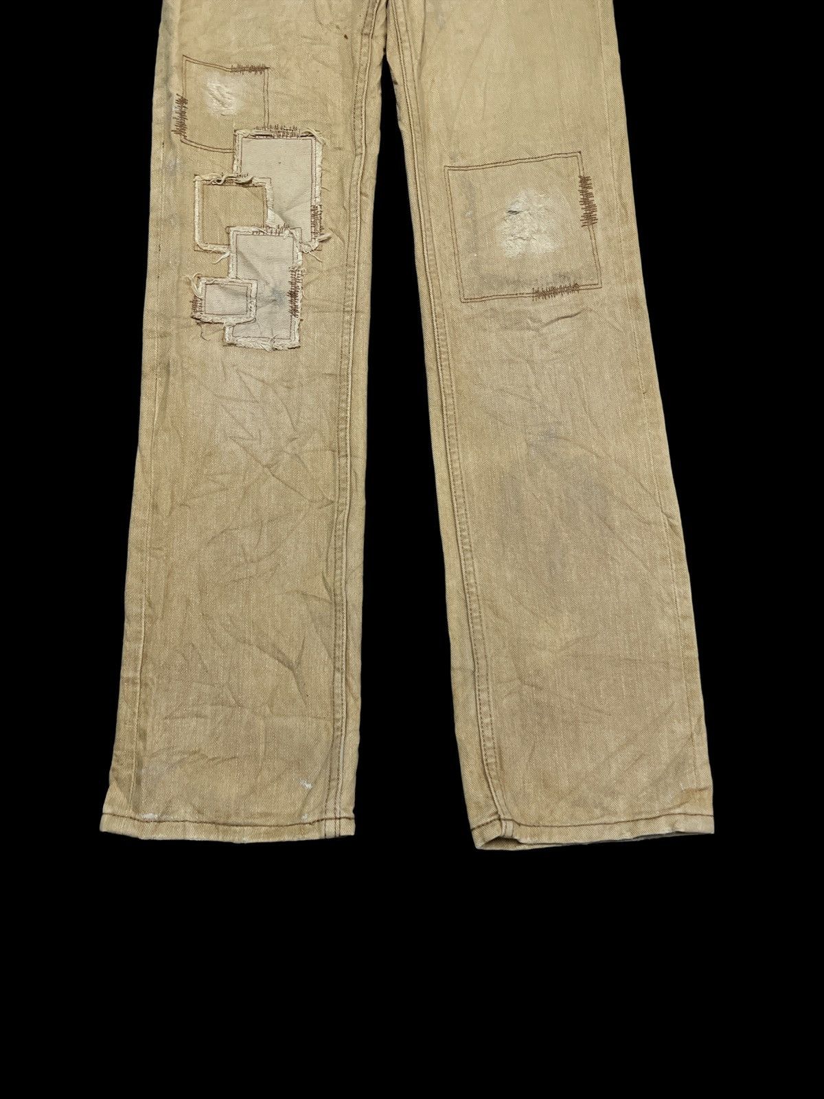 Japanese Brand THRASHED PATCH WORK BROWN FADED DENIM PANT Size US 30 / EU 46 - 3 Thumbnail