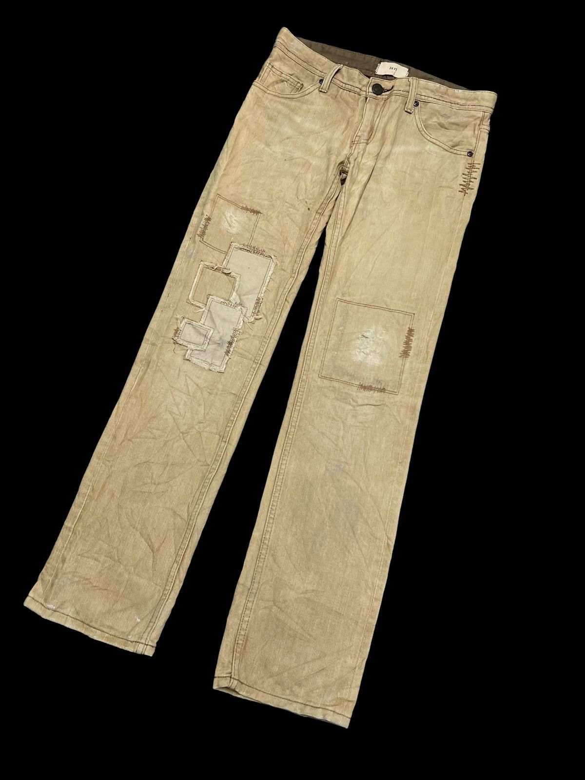 Japanese Brand THRASHED PATCH WORK BROWN FADED DENIM PANT Size US 30 / EU 46 - 4 Thumbnail