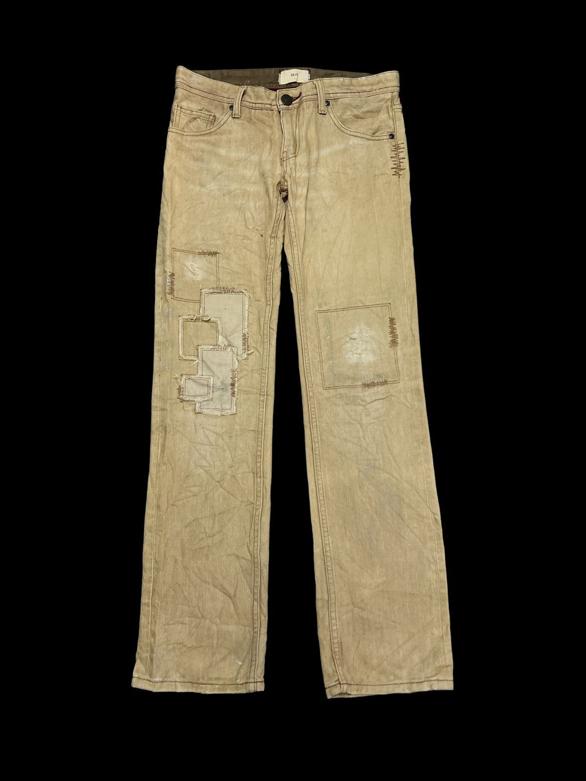 Japanese Brand THRASHED PATCH WORK BROWN FADED DENIM PANT Size US 30 / EU 46 - 1 Thumbnail