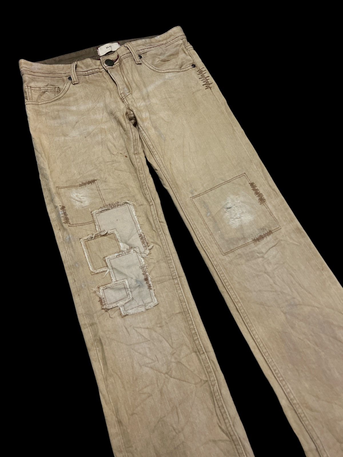 Japanese Brand THRASHED PATCH WORK BROWN FADED DENIM PANT Size US 30 / EU 46 - 5 Thumbnail