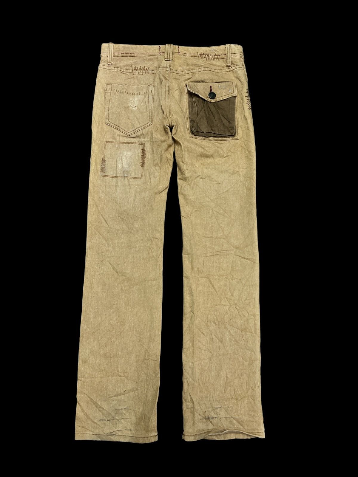 Japanese Brand THRASHED PATCH WORK BROWN FADED DENIM PANT Size US 30 / EU 46 - 6 Thumbnail
