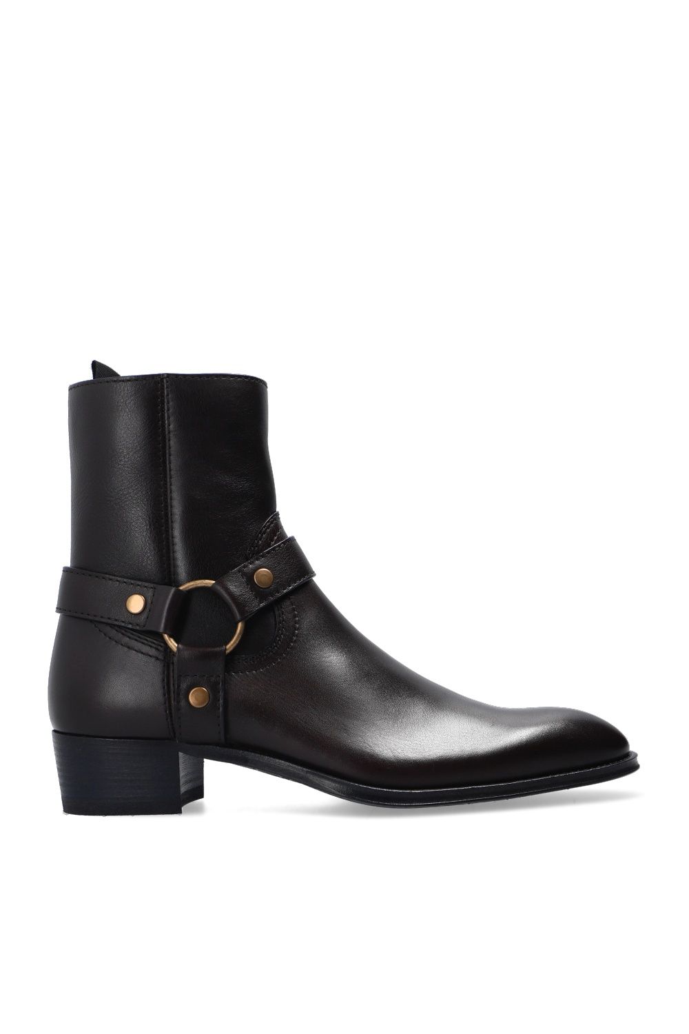 Pre-owned Saint Laurent Wyatt Harness Boots In Smooth Leather In Brown