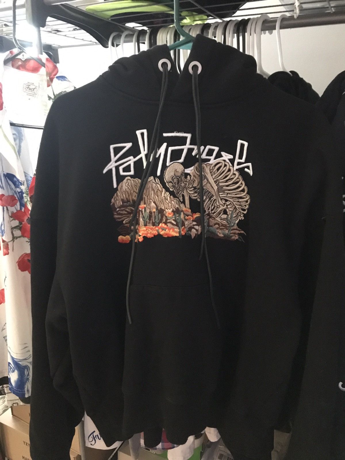 image of Palm Angels Embroidered Skeleton Hoodie in Black, Men's (Size Large)