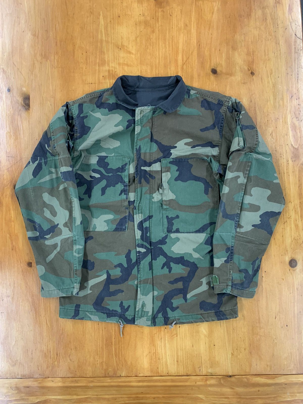 Authentic 1980'S US Military Camouflage Woodland Camo Chemical Protective Jacket, Made in USA, Medium unclear Khaki type Vintage Second Hand