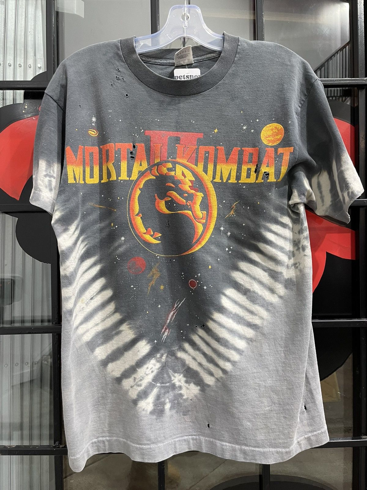 image of Fruit Of The Loom x Made In USA Mortal Kombat Ii 90's Video Game Distressed Tie Dye in Black (Size 