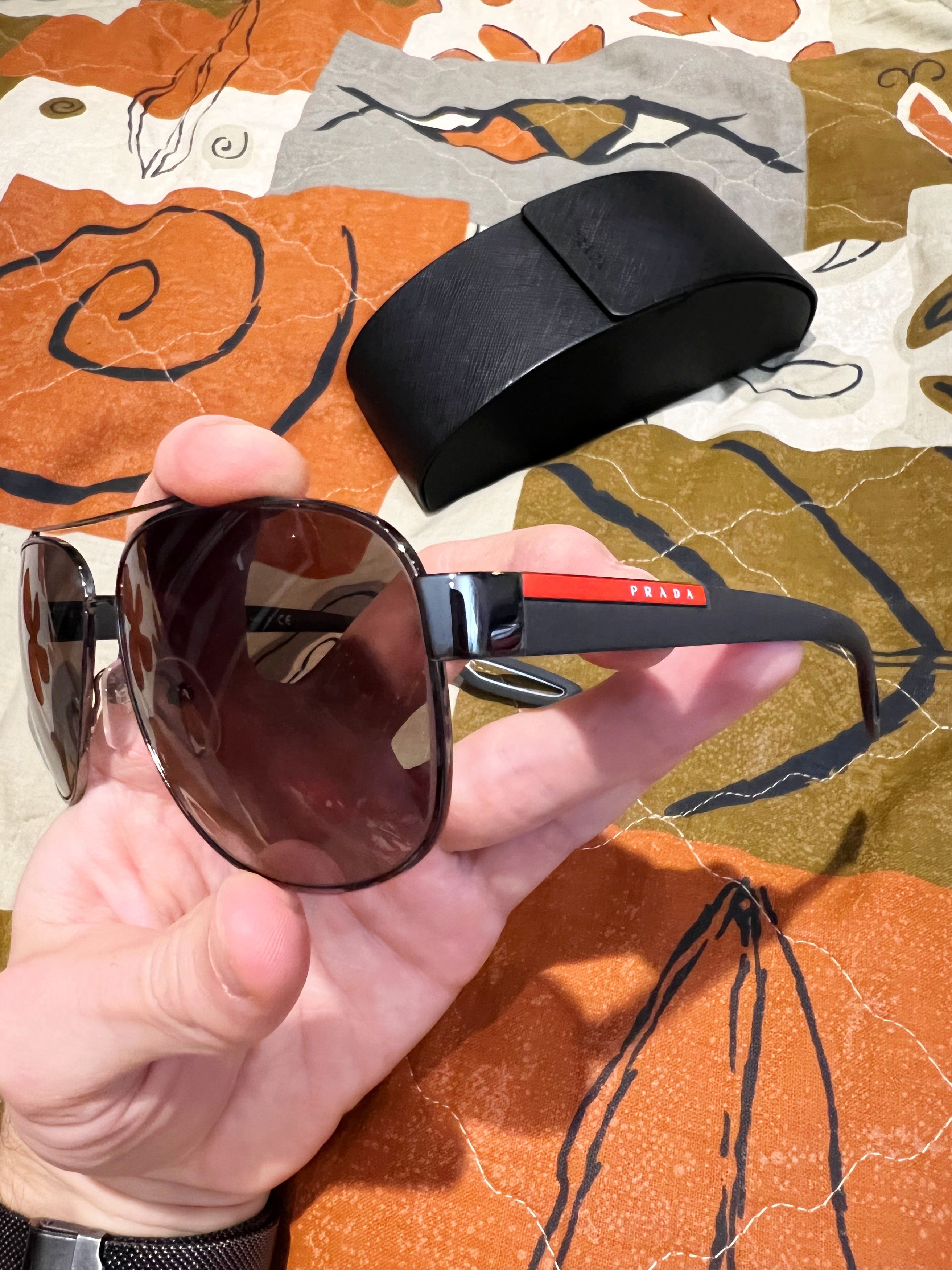 Prada Prada Men Sunglasses Glasses Aviator Grey Black Size ONE SIZE - 1 Thumbnail
