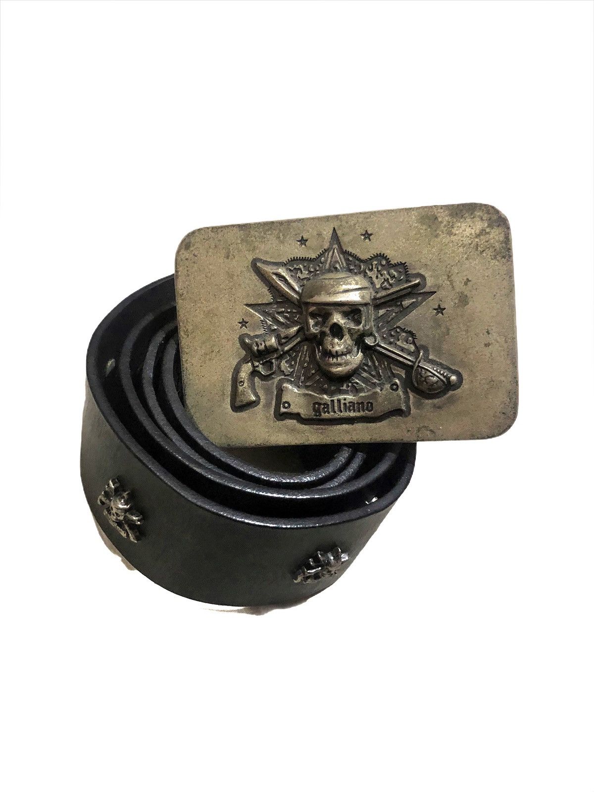John Galliano Galliano 🇮🇹 Main Line 💀 Brass Buckle Leather Belt Size ONE SIZE - 1 Thumbnail