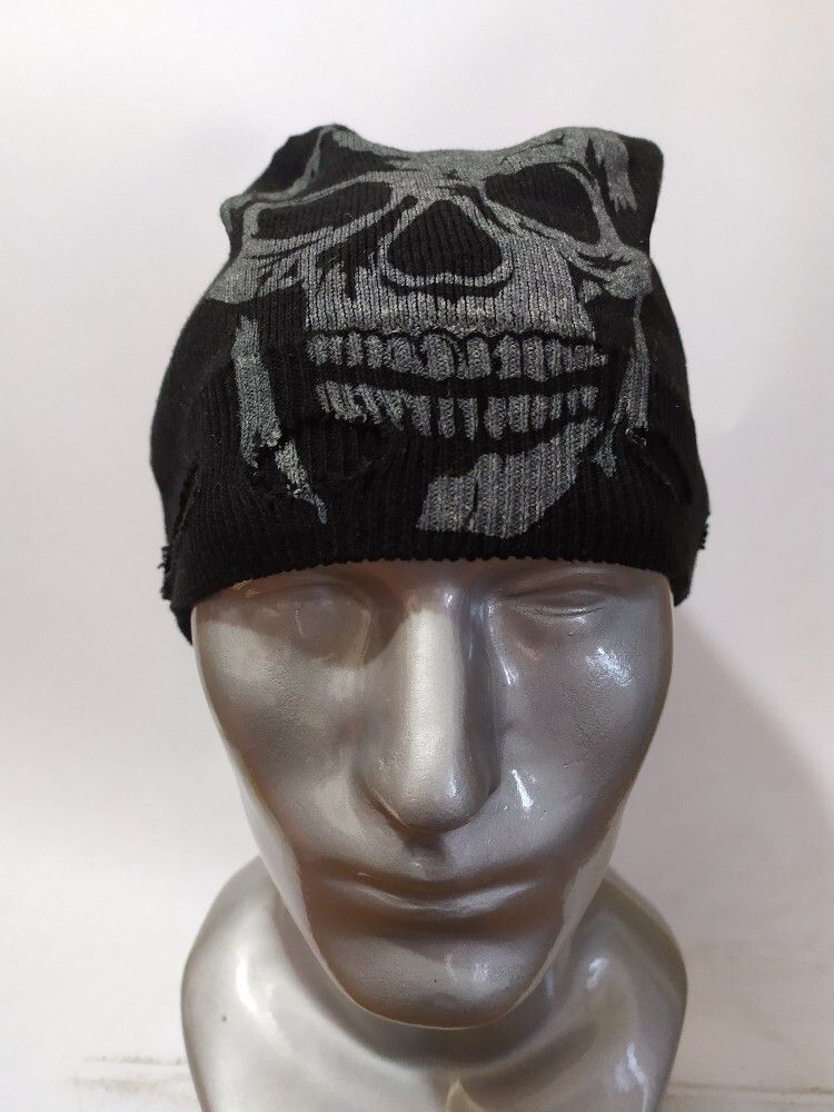 Pre-owned Avant Garde Hang Over Japan Skull Distressed Beanie Punk Bondage Hats In Black