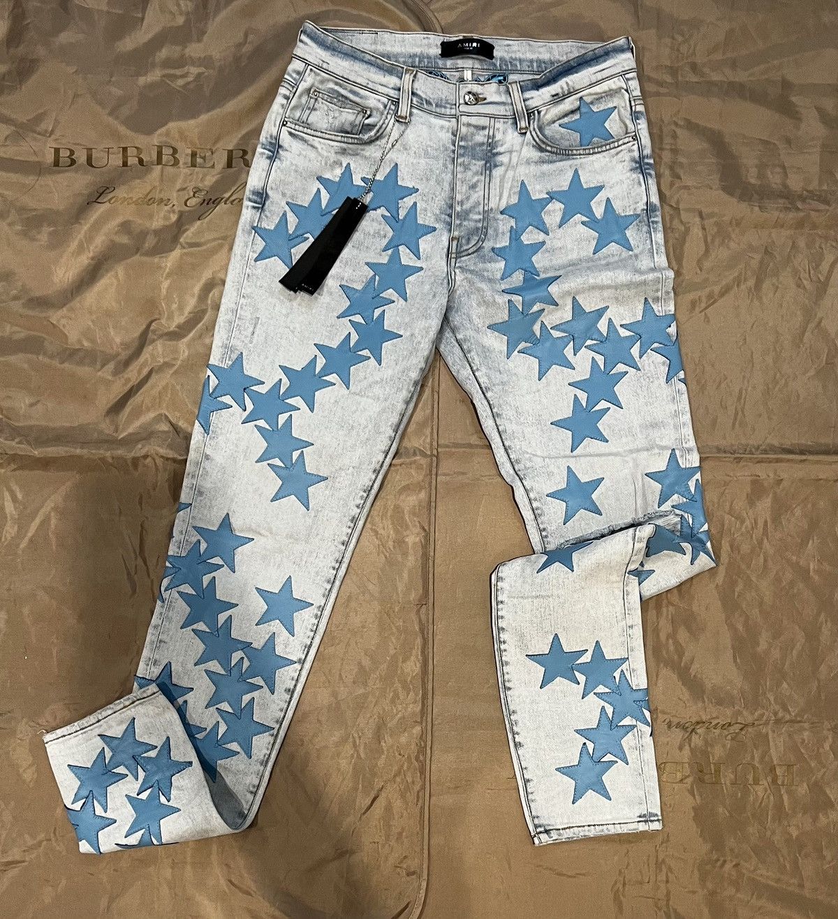 image of Amiri X Chemist Sky Indigo & Light Blue Star Size 32 $2500, Men's