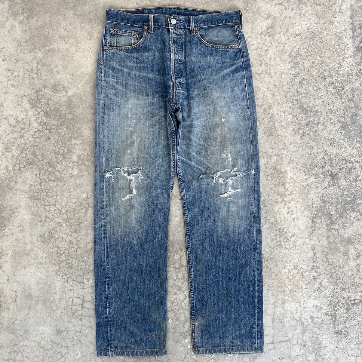 Size 32x29.5 Vintage Levis 501 Faded Distressed Denim