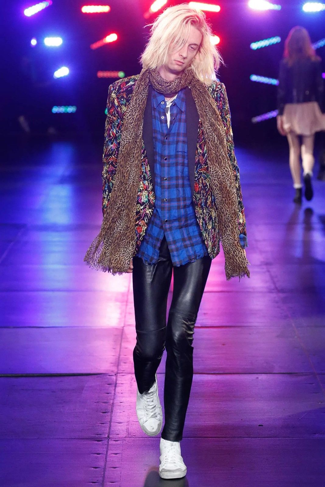 image of Saint Laurent Paris Saint Laurent S/s’16 “Surf Sound” Raw Hem Flannel in Blue, Men's (Size XS)