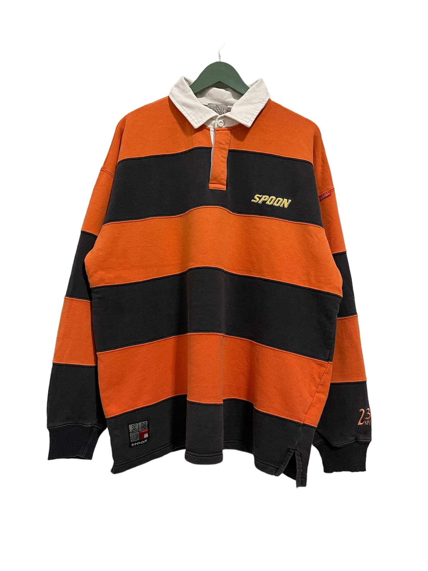 Spoon × Vintage Vintage Spoon Numbering Mini Logo Half Button Striped Polos Size US XL / EU 56 / 4 - 1 Thumbnail