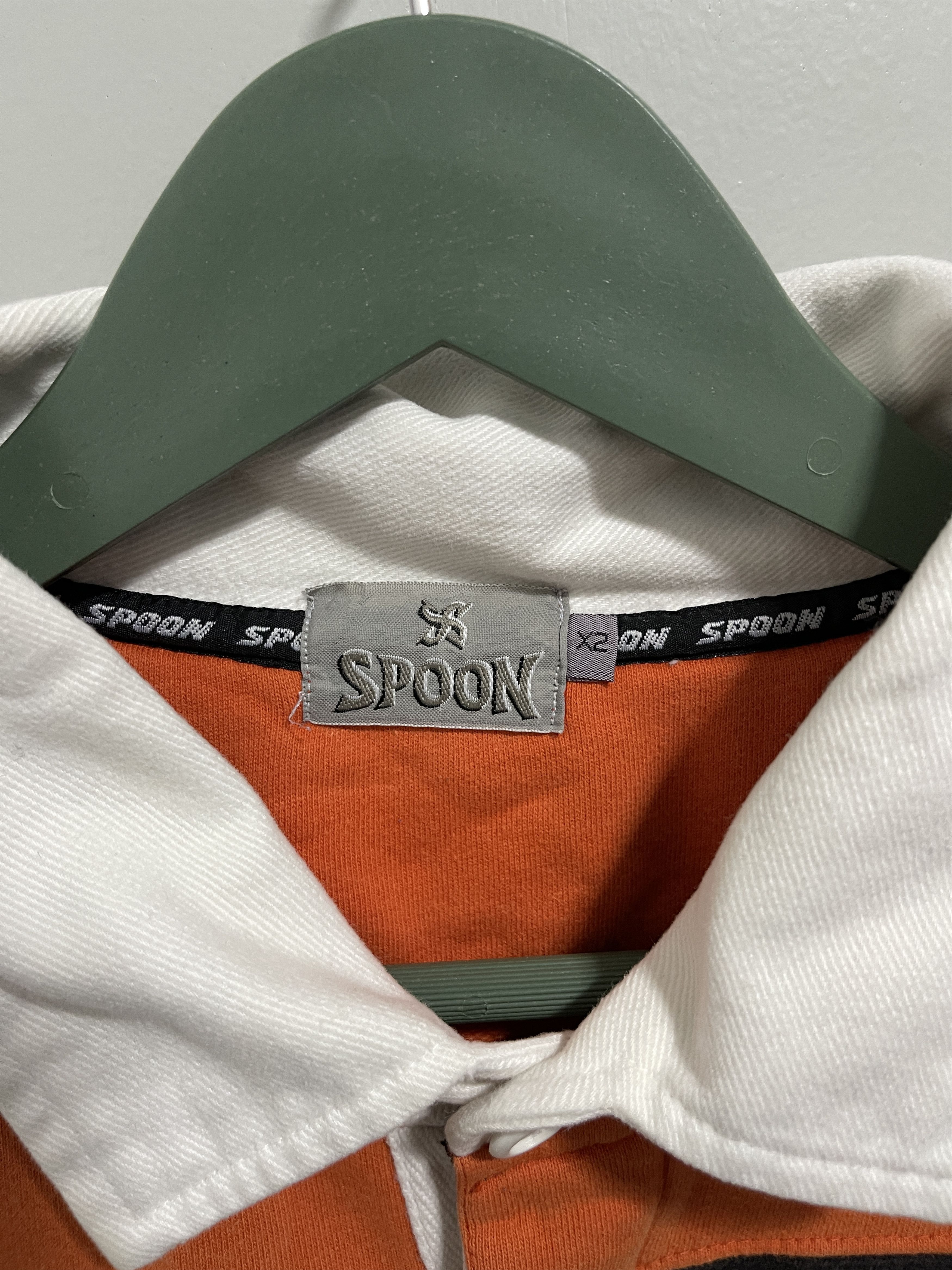Spoon × Vintage Vintage Spoon Numbering Mini Logo Half Button Striped Polos Size US XL / EU 56 / 4 - 7 Thumbnail