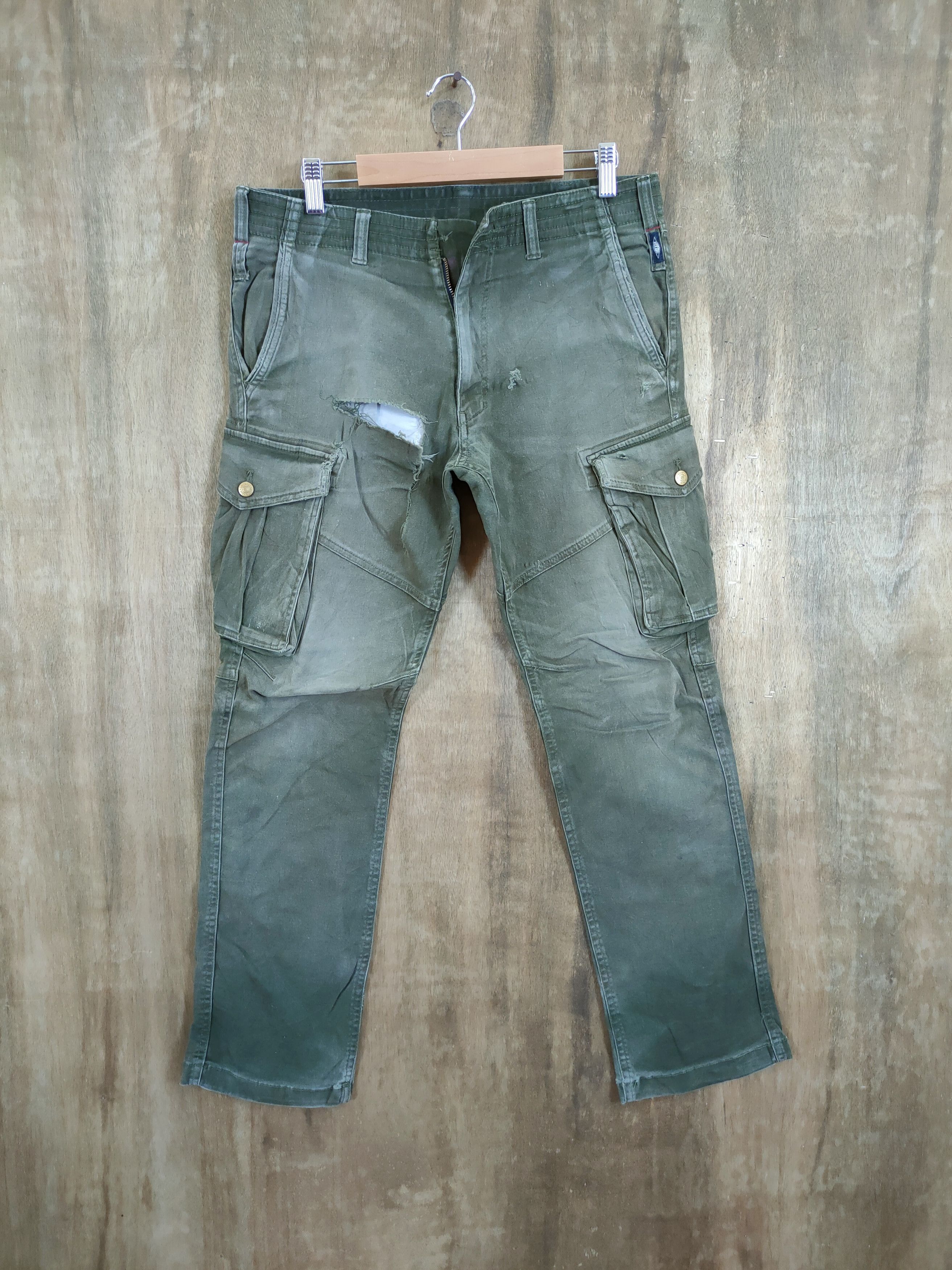 Japanese Brand DL Geride distressed faded multi pocket cargo pants #46-807 Size US 31 - 1 Thumbnail