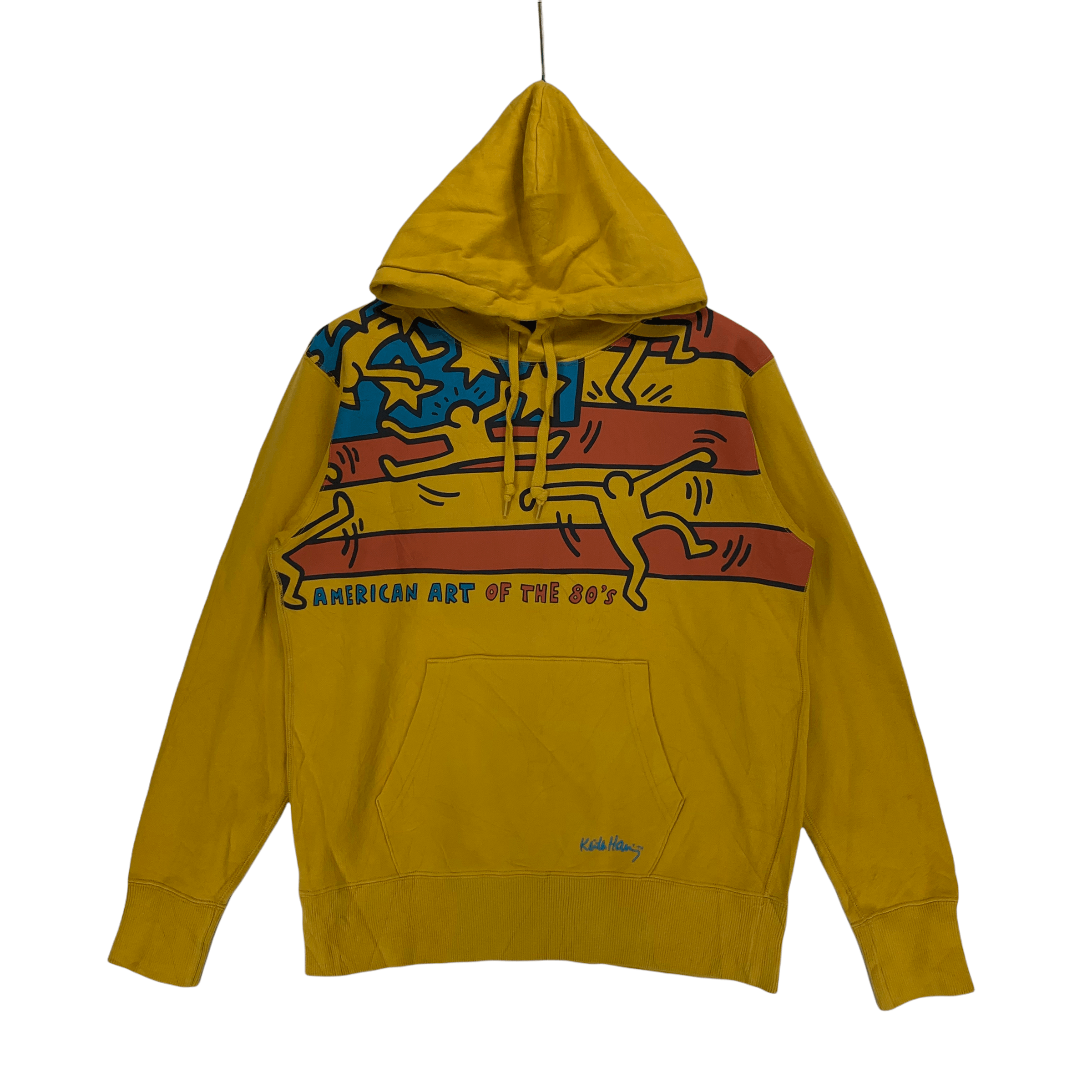 image of Keith Haring American Art Of The 80' Yellow Hoodie 3441-122, Men's (Size Medium)