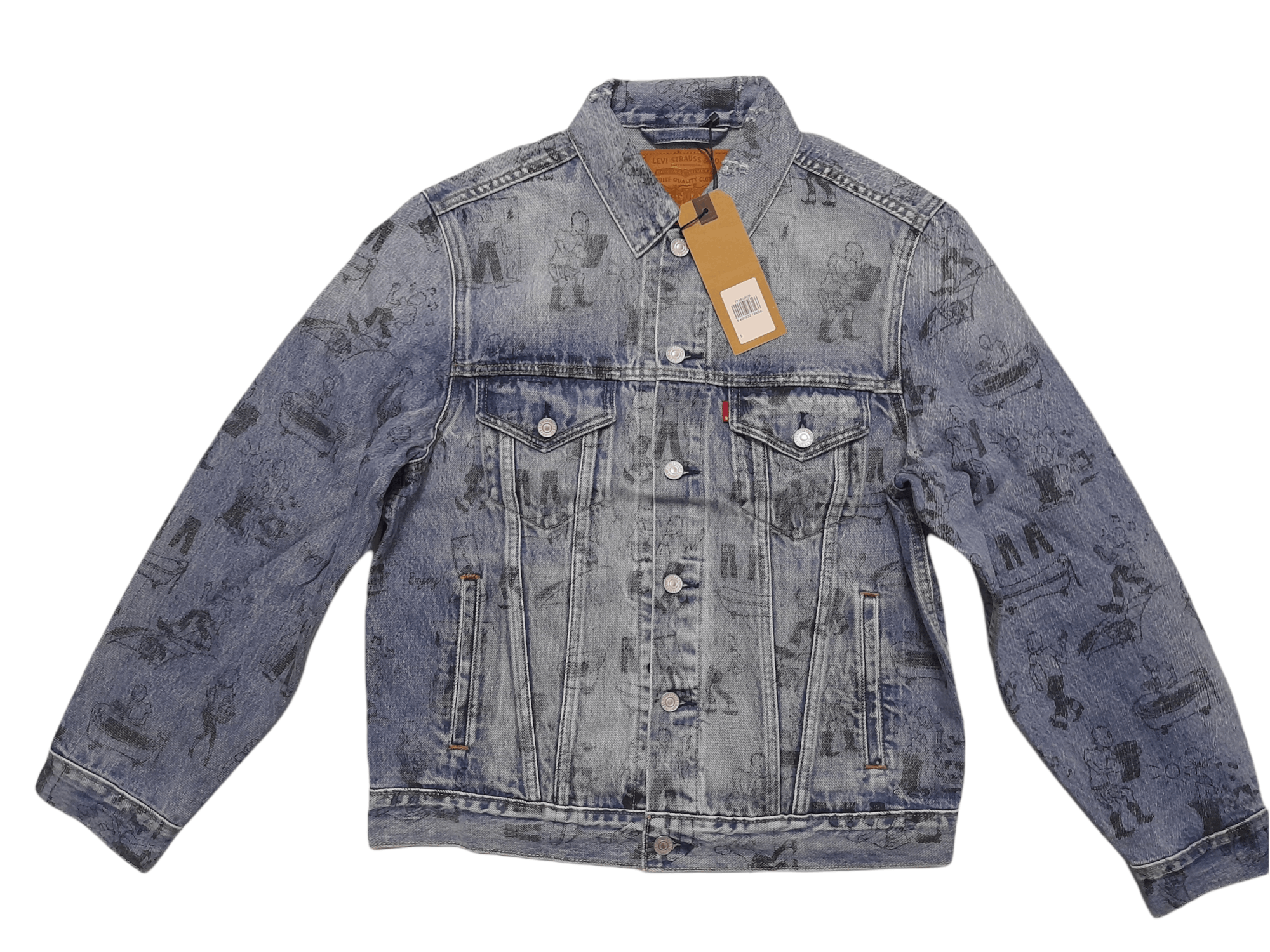 image of Distressed Denim x Levis R Distressed Trucker Denim Shrink2Fit Art (D772) in Blue (Size Small)